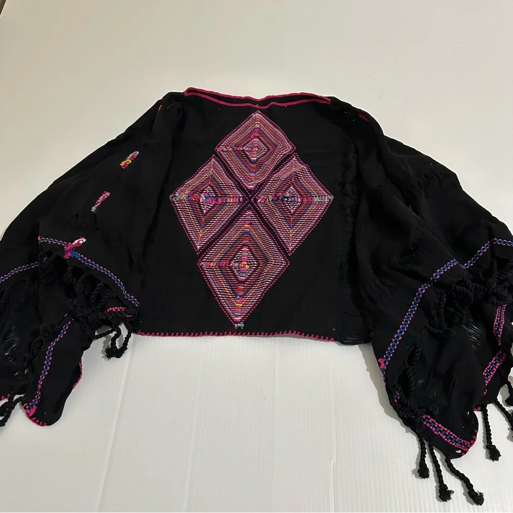 Hand Embroidered Woven Huipil Poncho from Mexico Black - Picture 4 of 10